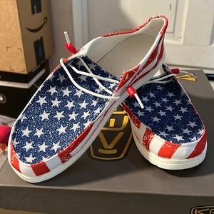 Restocked! Red, White & Blue Lace Up Flat Sneakers - Similar to Hey Dude